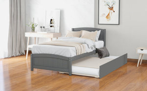 English Elm Twin Platform Bed with Roll-out Trundle Espresso Wood Frame for Kids or Guests WF194304AAE