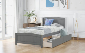 English Elm Twin Storage Platform Bed with Two Under Drawers Pine Slats No Box Spring Needed Gray WF194280AAE
