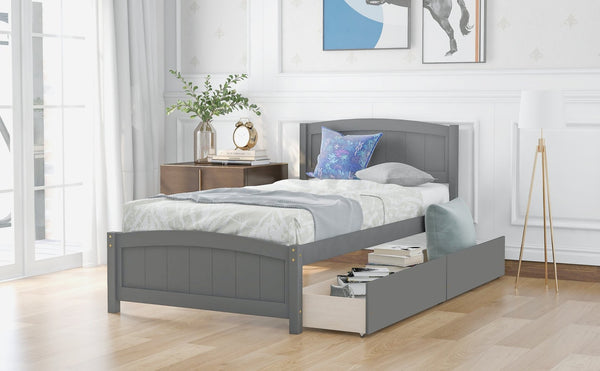 English Elm Twin Storage Platform Bed with Two Under Drawers Pine Slats No Box Spring Needed Gray WF194280AAE