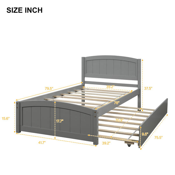 English Elm Twin Platform Bed with Roll-out Trundle Espresso Wood Frame for Kids or Guests WF194304AAE