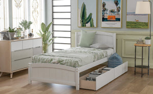 English Elm Twin Storage Platform Bed with Two Under Drawers Pine Slats No Box Spring Needed White WF194280AAK