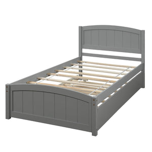 English Elm Twin Platform Bed with Roll-out Trundle Espresso Wood Frame for Kids or Guests WF194304AAE
