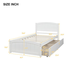 English Elm Twin Storage Platform Bed with Two Under Drawers Pine Slats No Box Spring Needed White WF194280AAK