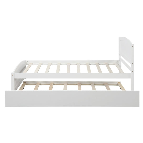 English Elm Twin Platform Bed with Roll-out Trundle Espresso Wood Frame for Kids or Guests WF194304AAK