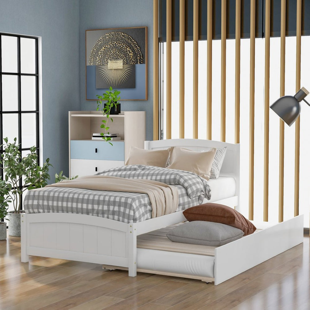 English Elm Twin Platform Bed with Roll-out Trundle Espresso Wood Frame for Kids or Guests WF194304AAK