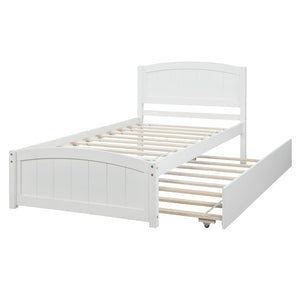 English Elm Twin Platform Bed with Roll-out Trundle Espresso Wood Frame for Kids or Guests WF194304AAK