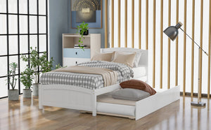 English Elm Twin Platform Bed with Roll-out Trundle Espresso Wood Frame for Kids or Guests WF194304AAK