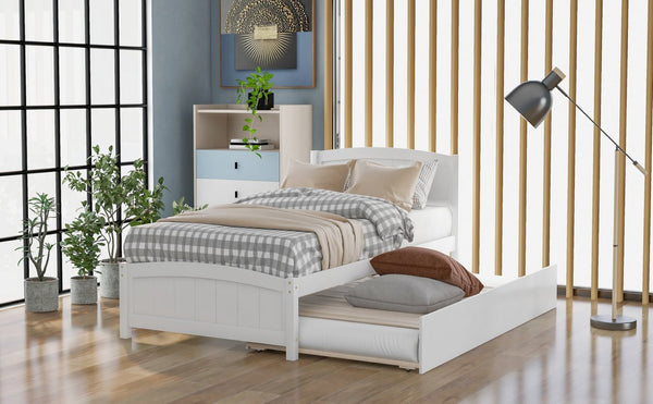 English Elm Twin Platform Bed with Roll-out Trundle Espresso Wood Frame for Kids or Guests WF194304AAK