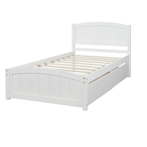English Elm Twin Storage Platform Bed with Two Under Drawers Pine Slats No Box Spring Needed White WF194280AAK