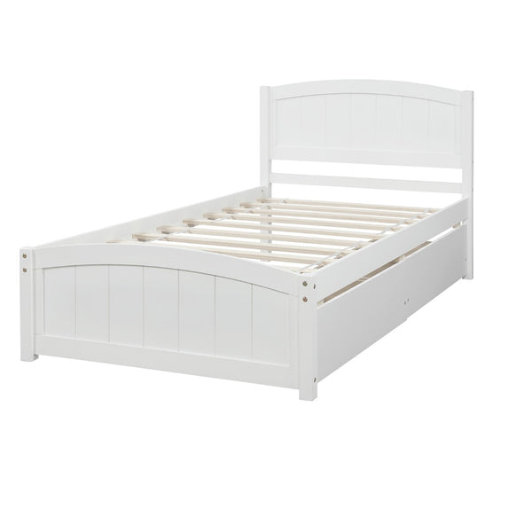 English Elm Twin Storage Platform Bed with Two Under Drawers Pine Slats No Box Spring Needed White WF194280AAK