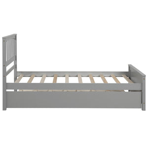 English Elm Twin Platform Bed with Roll-out Trundle Solid Pine Slat Frame for Small Bedrooms WF195106AAE