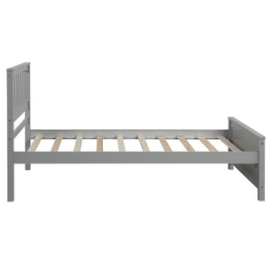 English Elm Wood Twin Platform Bed Pinewood Frame Headboard Footboard Slat Support Farmhouse Style Gray WF195377AAE