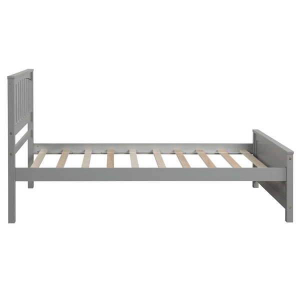 English Elm Wood Twin Platform Bed Pinewood Frame Headboard Footboard Slat Support Farmhouse Style Gray WF195377AAE