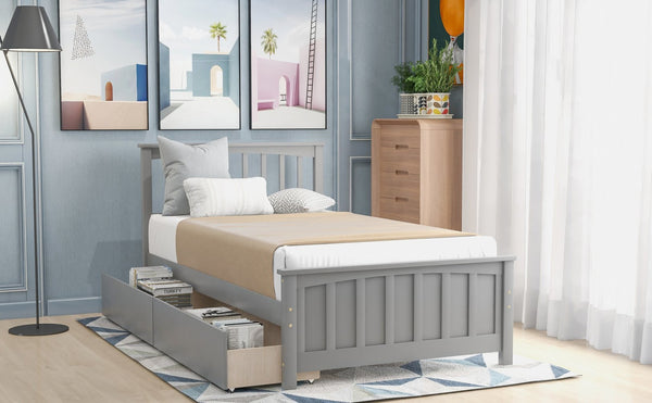 English Elm Twin Storage Platform Bed with Two Drawers Solid Pine Frame for Kids Rooms WF195105AAE