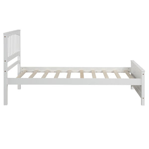 English Elm Wood Twin Platform Bed Pinewood Frame Headboard Footboard Slat Support Farmhouse Style White WF195377AAK