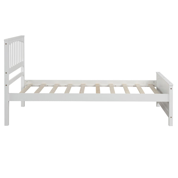 English Elm Wood Twin Platform Bed Pinewood Frame Headboard Footboard Slat Support Farmhouse Style White WF195377AAK