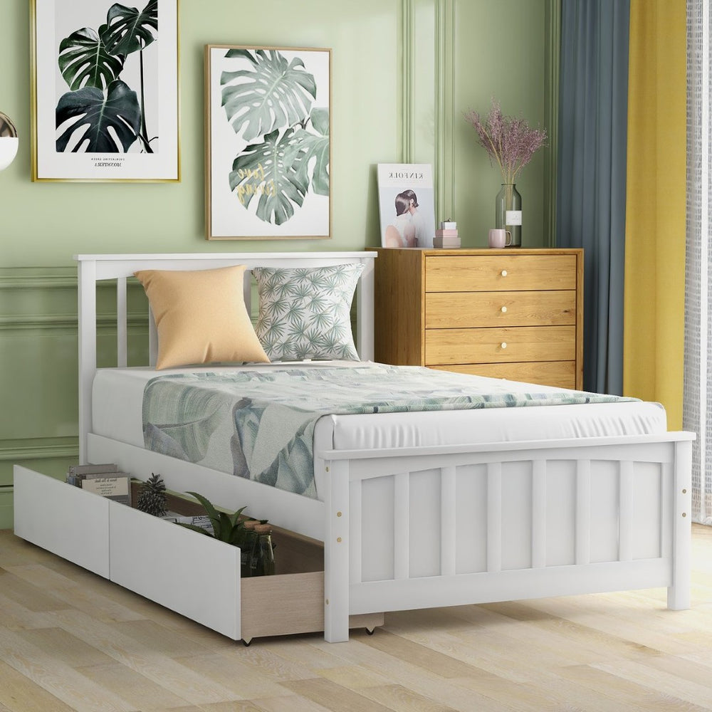 English Elm Twin Storage Platform Bed with Two Drawers Solid Pine Frame for Kids Rooms WF195105AAK