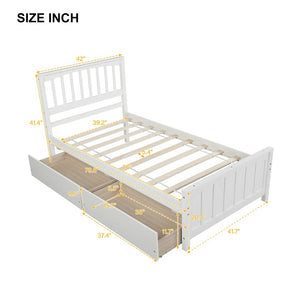 English Elm Twin Storage Platform Bed with Two Drawers Solid Pine Frame for Kids Rooms WF195105AAK