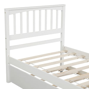 English Elm Twin Platform Bed with Roll-out Trundle Solid Pine Slat Frame for Small Bedrooms WF195106AAK