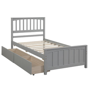 English Elm Twin Storage Platform Bed with Two Drawers Solid Pine Frame for Kids Rooms WF195105AAE