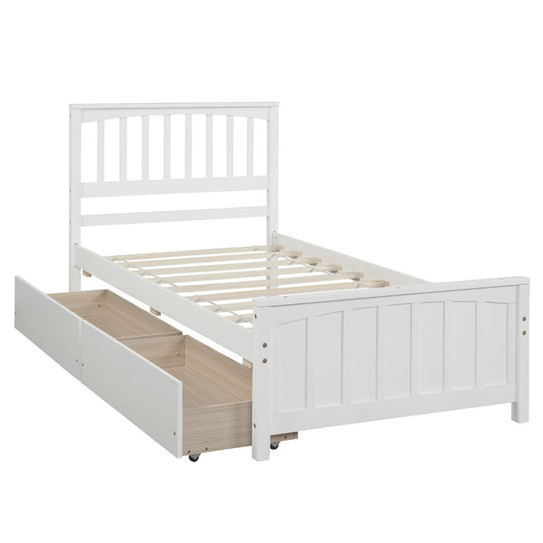 English Elm Twin Storage Platform Bed with Two Drawers Solid Pine Frame for Kids Rooms WF195105AAK
