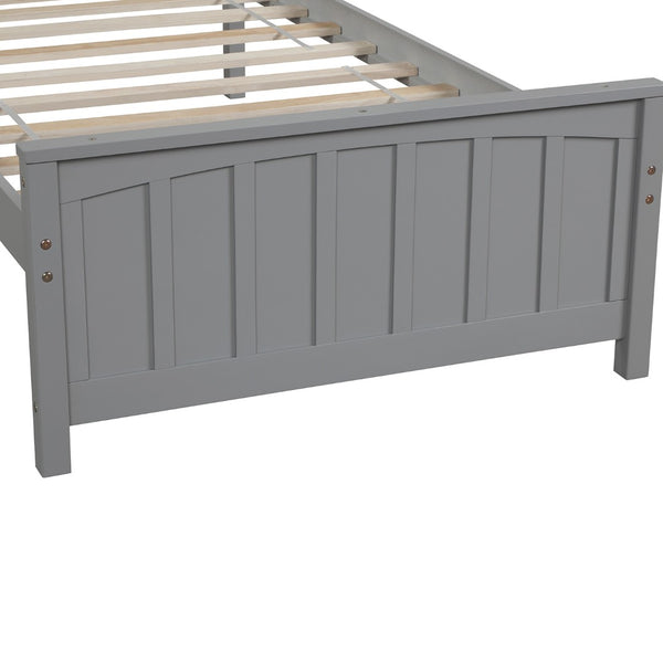 English Elm Wood Twin Platform Bed Pinewood Frame Headboard Footboard Slat Support Farmhouse Style Gray WF195377AAE
