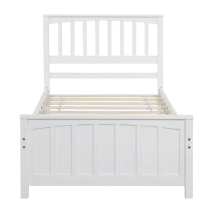 English Elm Wood Twin Platform Bed Pinewood Frame Headboard Footboard Slat Support Farmhouse Style White WF195377AAK
