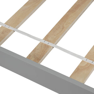 English Elm Wood Twin Platform Bed Pinewood Frame Headboard Footboard Slat Support Farmhouse Style Gray WF195377AAE
