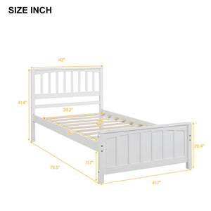 English Elm Wood Twin Platform Bed Pinewood Frame Headboard Footboard Slat Support Farmhouse Style White WF195377AAK