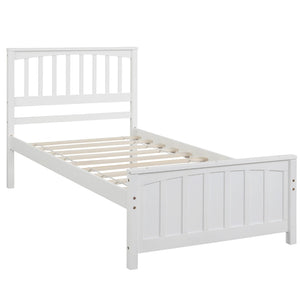 English Elm Wood Twin Platform Bed Pinewood Frame Headboard Footboard Slat Support Farmhouse Style White WF195377AAK