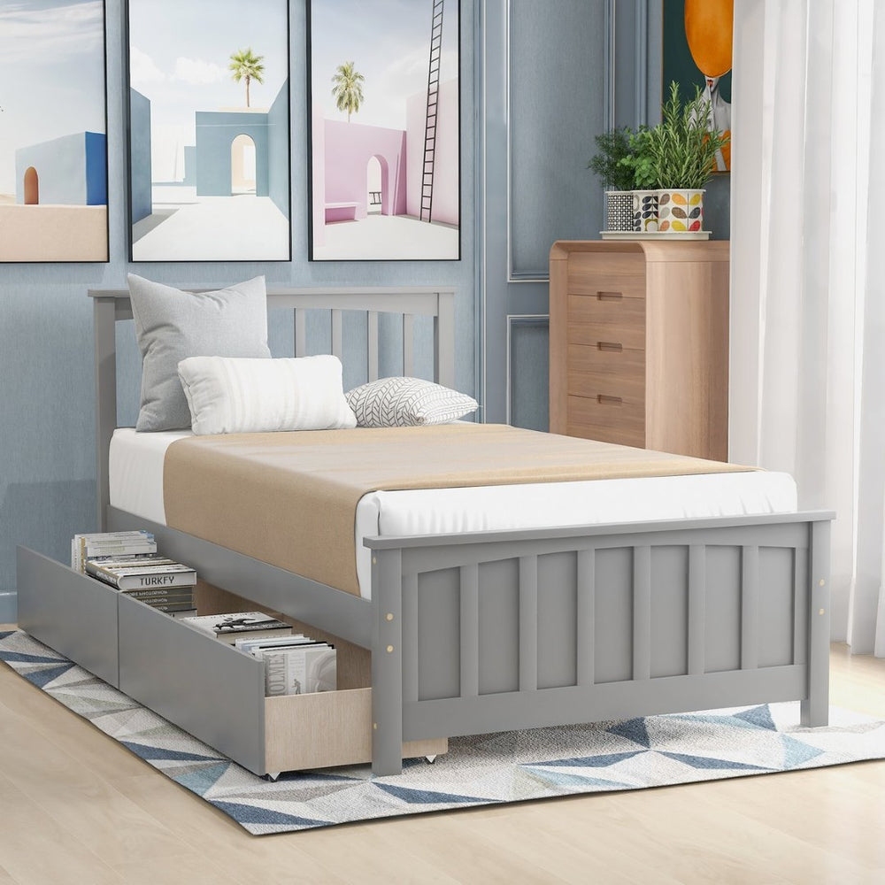English Elm Twin Storage Platform Bed with Two Drawers Solid Pine Frame for Kids Rooms WF195105AAE