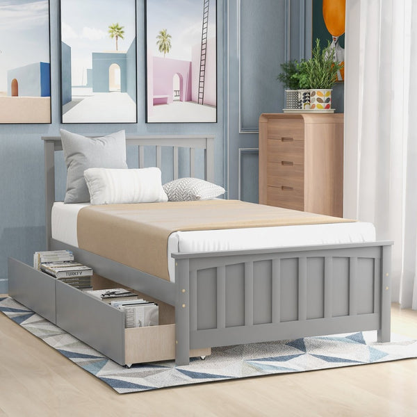 English Elm Twin Storage Platform Bed with Two Drawers Solid Pine Frame for Kids Rooms WF195105AAE