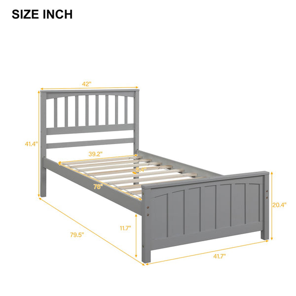English Elm Wood Twin Platform Bed Pinewood Frame Headboard Footboard Slat Support Farmhouse Style Gray WF195377AAE