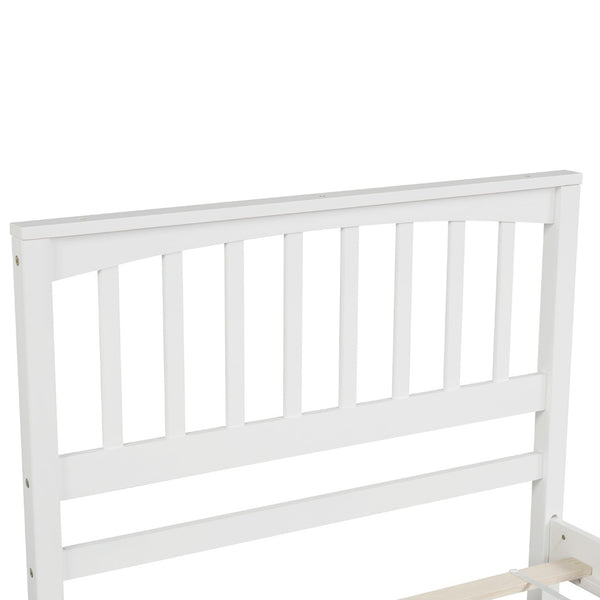 English Elm Wood Twin Platform Bed Pinewood Frame Headboard Footboard Slat Support Farmhouse Style White WF195377AAK
