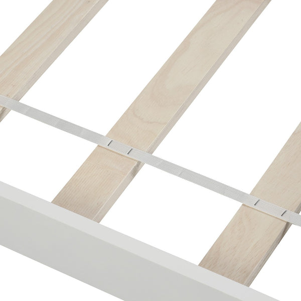 English Elm Wood Twin Platform Bed Pinewood Frame Headboard Footboard Slat Support Farmhouse Style White WF195377AAK