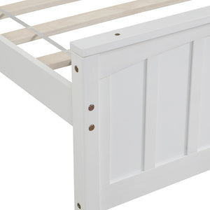 English Elm Wood Twin Platform Bed Pinewood Frame Headboard Footboard Slat Support Farmhouse Style White WF195377AAK