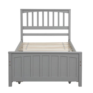 English Elm Twin Platform Bed with Roll-out Trundle Solid Pine Slat Frame for Small Bedrooms WF195106AAE