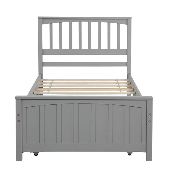English Elm Twin Platform Bed with Roll-out Trundle Solid Pine Slat Frame for Small Bedrooms WF195106AAE