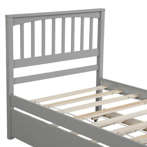 English Elm Twin Platform Bed with Roll-out Trundle Solid Pine Slat Frame for Small Bedrooms WF195106AAE