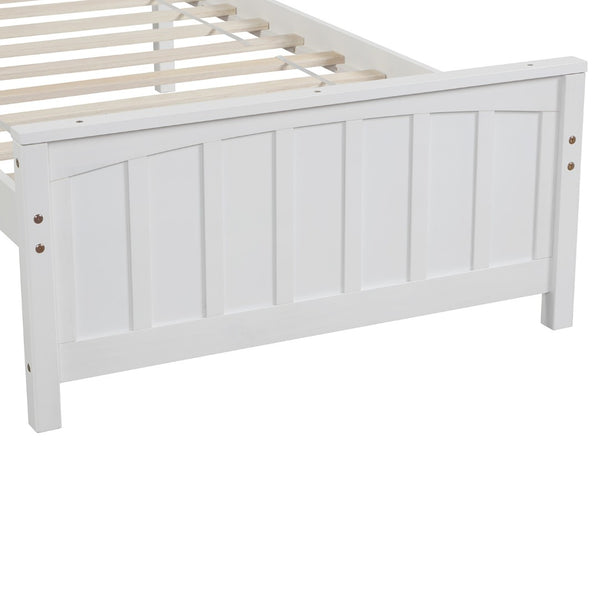English Elm Wood Twin Platform Bed Pinewood Frame Headboard Footboard Slat Support Farmhouse Style White WF195377AAK