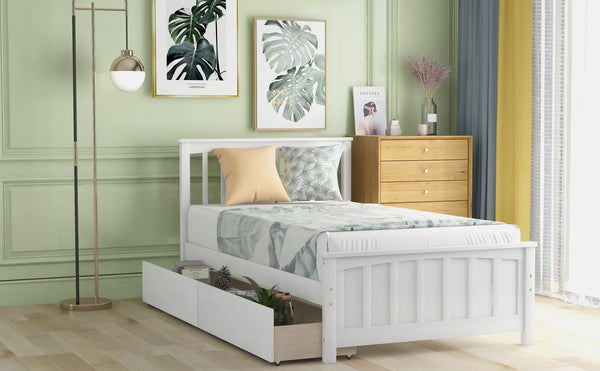 English Elm Twin Storage Platform Bed with Two Drawers Solid Pine Frame for Kids Rooms WF195105AAK
