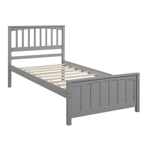 English Elm Wood Twin Platform Bed Pinewood Frame Headboard Footboard Slat Support Farmhouse Style Gray WF195377AAE