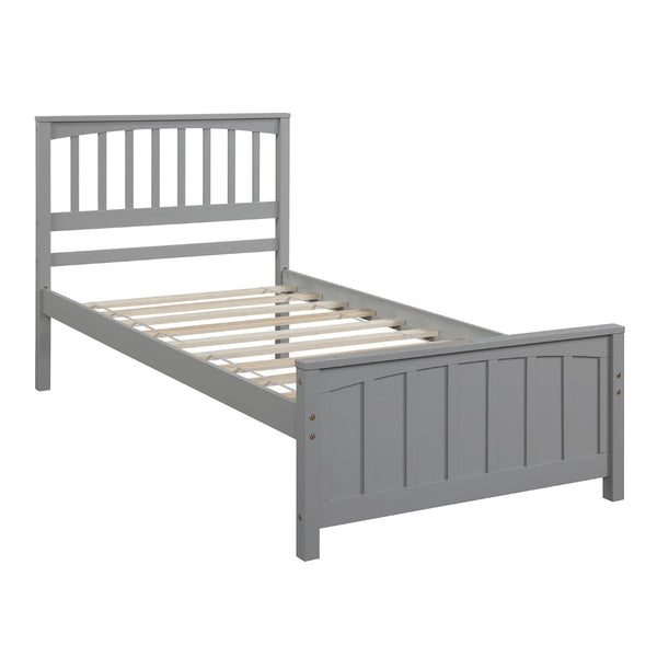 English Elm Wood Twin Platform Bed Pinewood Frame Headboard Footboard Slat Support Farmhouse Style Gray WF195377AAE