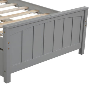 English Elm Twin Platform Bed with Roll-out Trundle Solid Pine Slat Frame for Small Bedrooms WF195106AAE