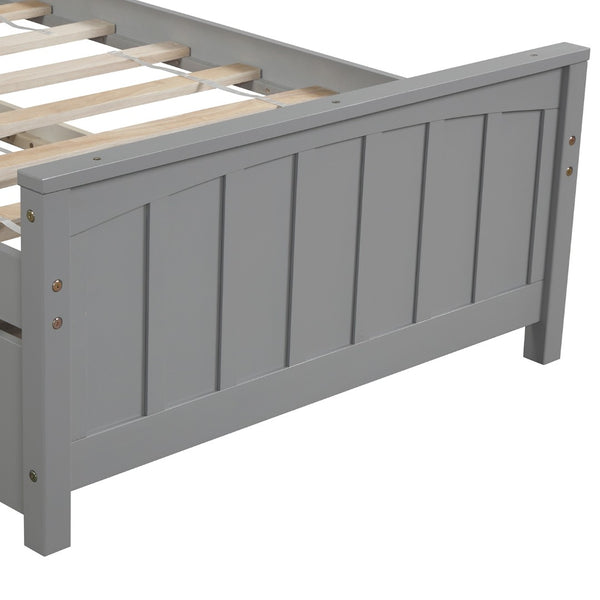 English Elm Twin Platform Bed with Roll-out Trundle Solid Pine Slat Frame for Small Bedrooms WF195106AAE