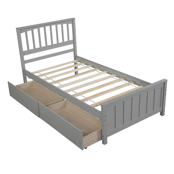 English Elm Twin Storage Platform Bed with Two Drawers Solid Pine Frame for Kids Rooms WF195105AAE