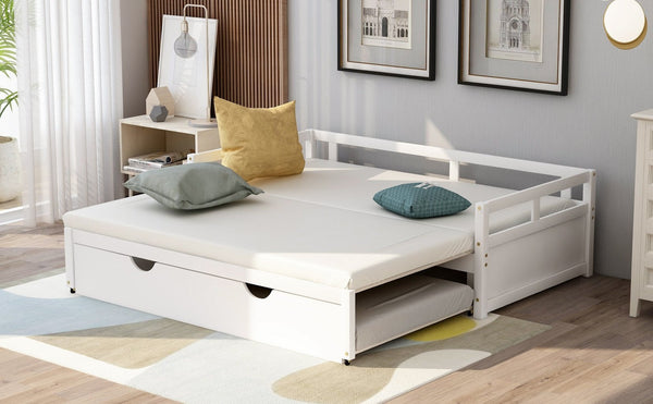 English Elm Extending Twin Daybed with Pull Out Trundle Solid Pine Wood Frame Guest Room N708P336535K