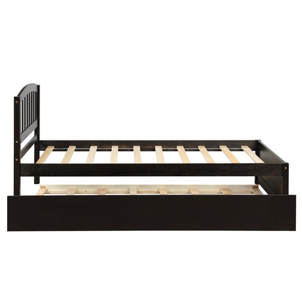 English Elm Twin Solid Pine Platform Bed with Roll Out Trundle Sleek Frame for Kids Guest Rooms WF194302AAP