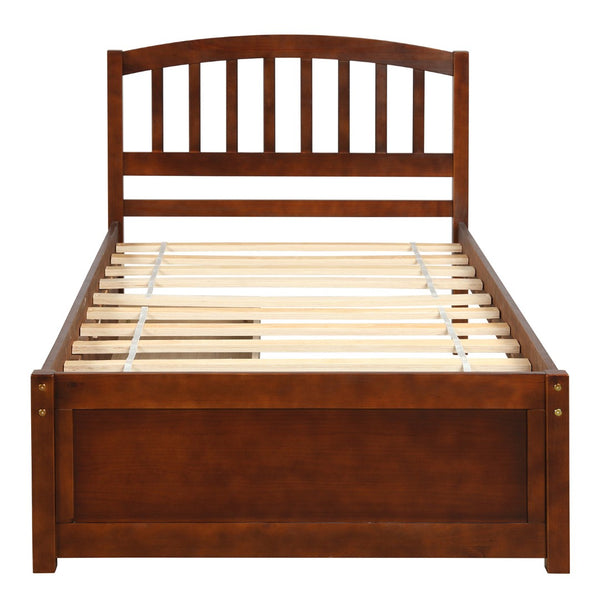 English Elm Twin Walnut Platform Bed Pine Frame Curved Headboard with Under Drawer Storage WF194279AAD