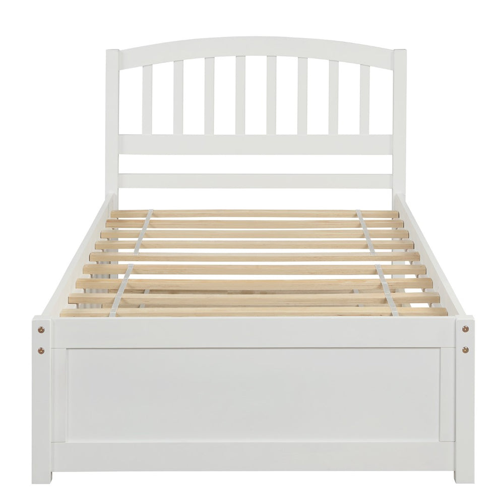 English Elm Twin Solid Pine Platform Bed with Roll Out Trundle Sleek Frame for Kids Guest Rooms WF194302AAK